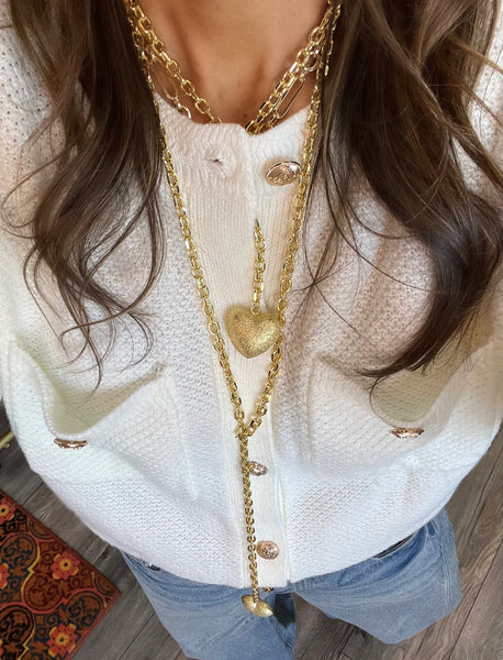 Short Puffy Heart Lariat Necklace