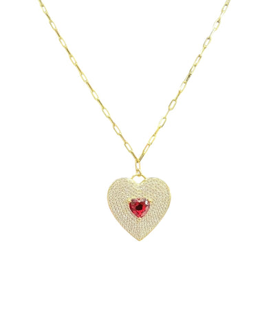 Ruby Red Heart Pendant Necklace