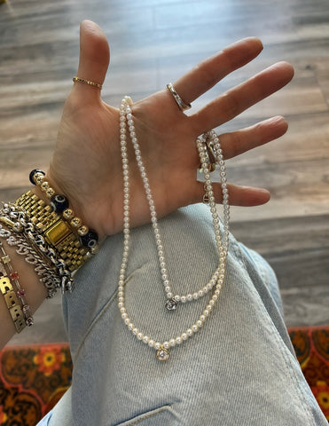 Diamond Bezel Pearl Necklace