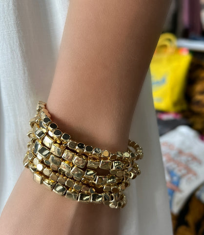 Gold Cubed Bracelet Stack