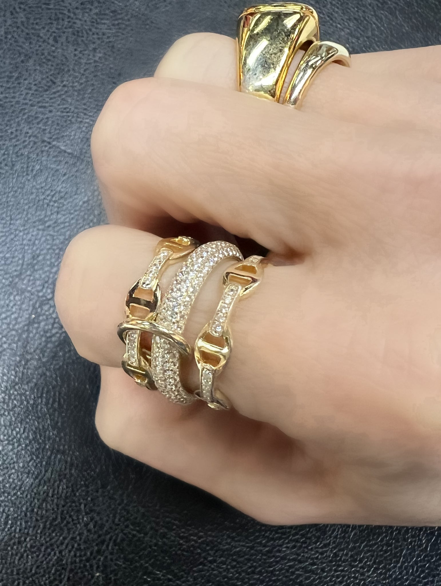 Gold Triple Diamond Chain Ring