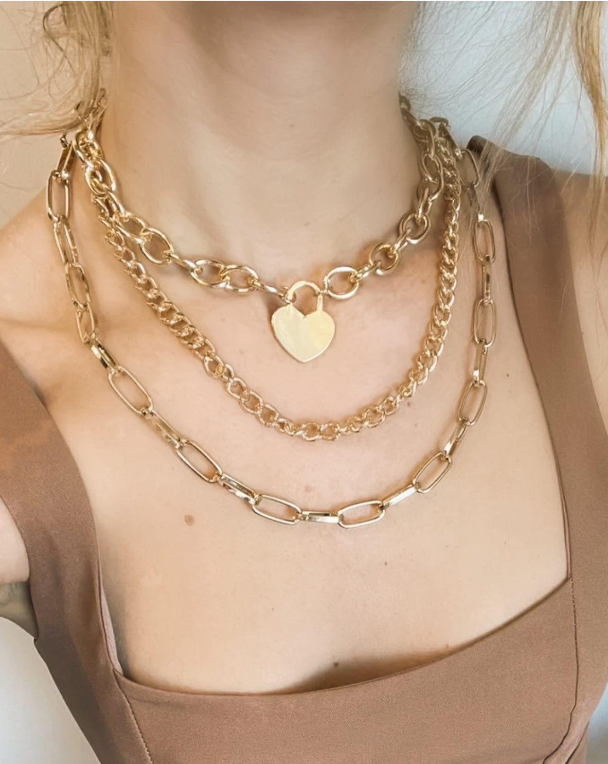 3n1 Gold Heart Chain Necklace