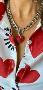 Rhinestone Puffy Heart Toggle Necklace