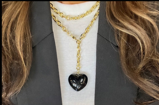Long Color Pop Puffy Heart Lariat Necklace