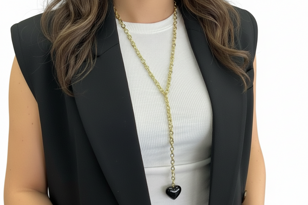 Long Color Pop Puffy Heart Lariat Necklace
