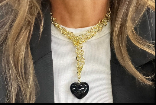 Long Color Pop Puffy Heart Lariat Necklace