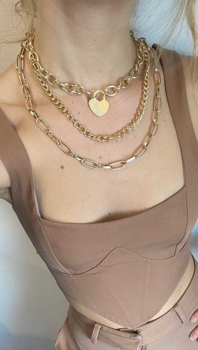 3n1 Gold Heart Chain Necklace