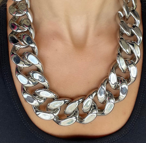 Large Silver Cuban Link Chain Necklace