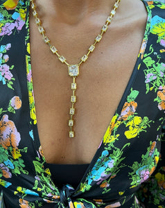 Gold Rhinestone Lariat Necklace