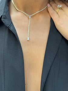 Gold Tennis Short Lariat Necklace