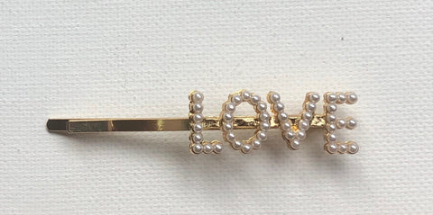Gold LOVE Pearl Barrette