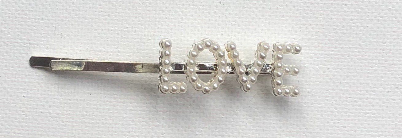 Silver LOVE Pearl Barrette