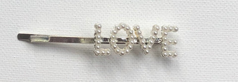 Silver LOVE Pearl Barrette