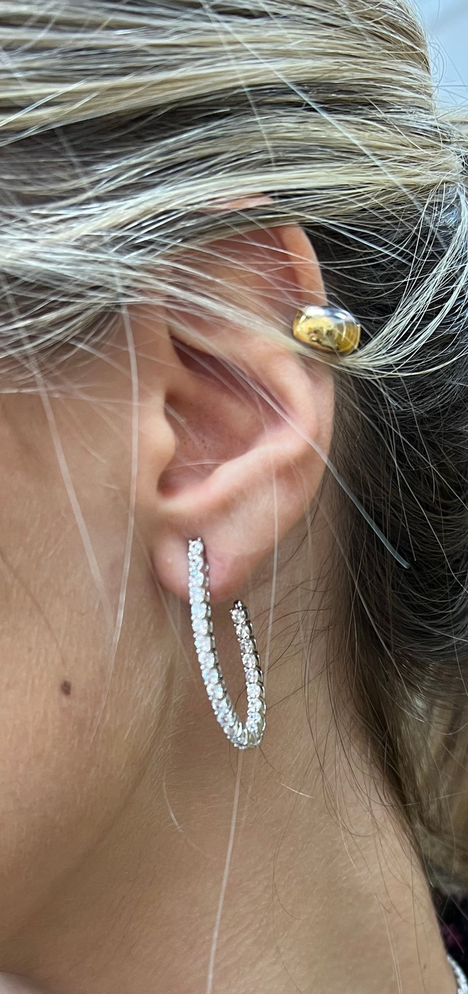 Silver Oblong Hoop Earrings