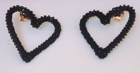 Black Beaded Heart Stud