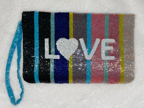 Rainbow Beaded LOVE Wristlet