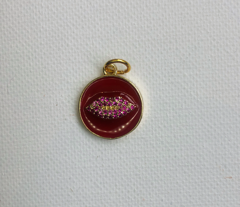 Red Enamel Pink Lip Charm